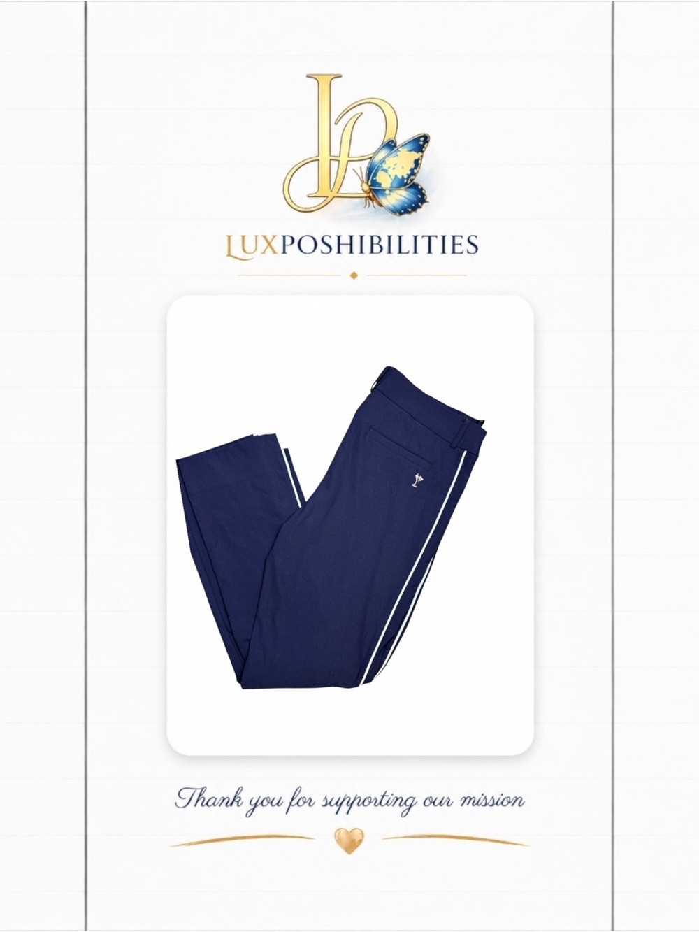 Golftini L Navy Golf Pants White Piping Martini